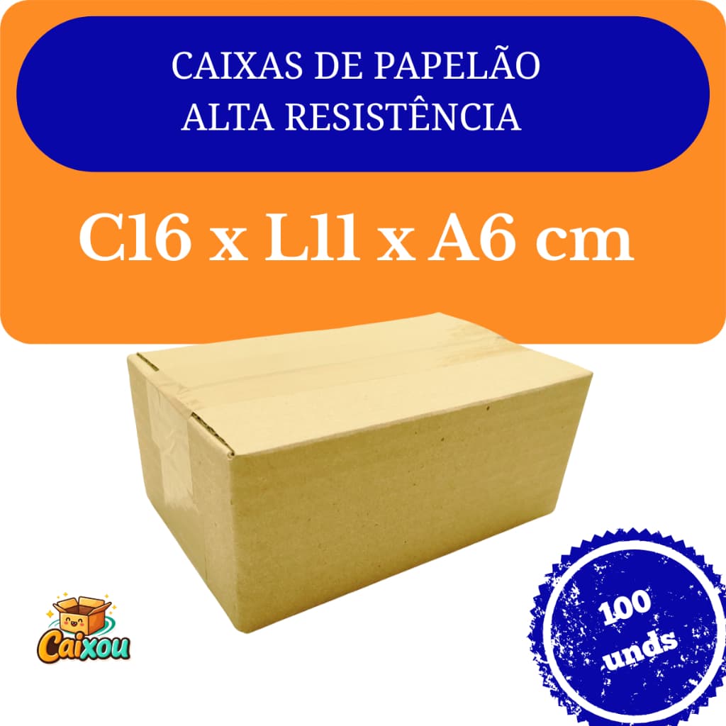 Caixa de papelão 16x11x6 pequena envios Correio Ecommerce Sedex Pac armazenagem resistente kit100und