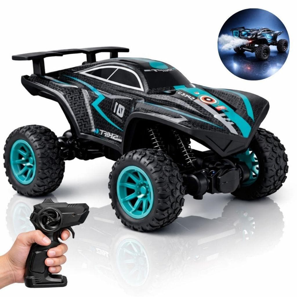 Carrinho de Controle Remoto 4x4 Recarregável USB Anda Na Terra Jeep Off Road Solta Fumaça