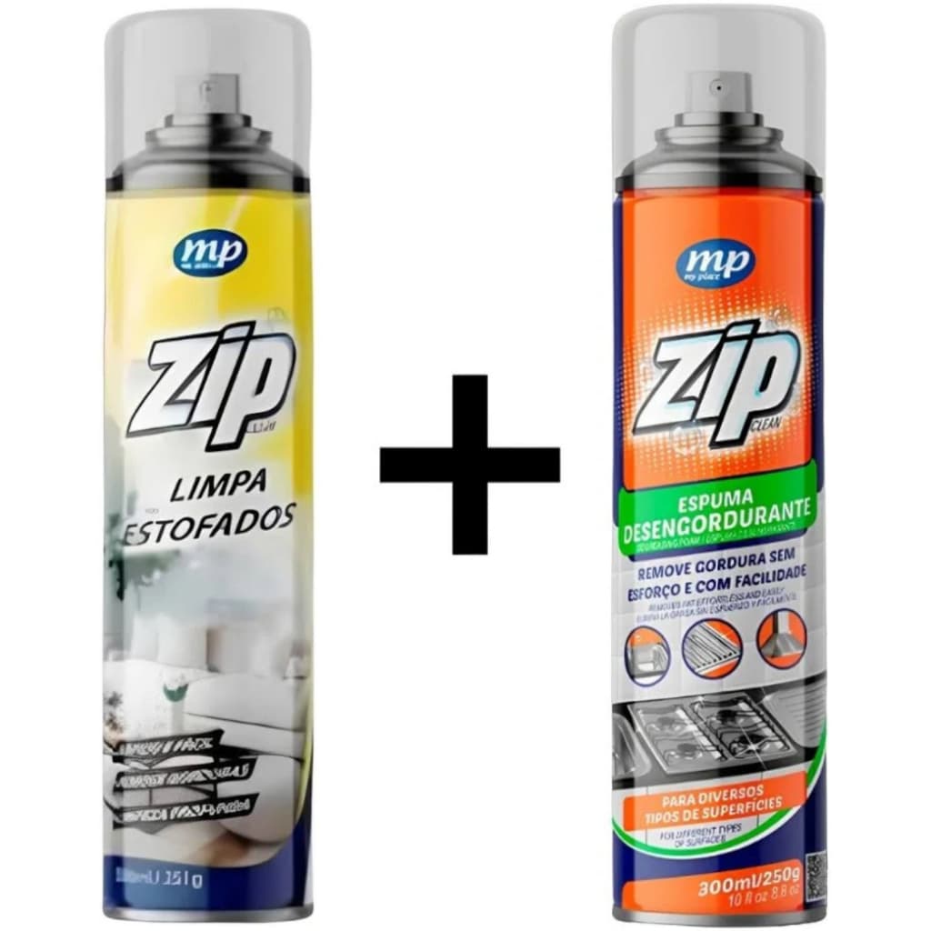 Kit Limpeza Pesada Espuma Desengordurante para Air Frye Fogão 300ml + Limpa Estofado para Sofás Camas 300ml Zip My Place