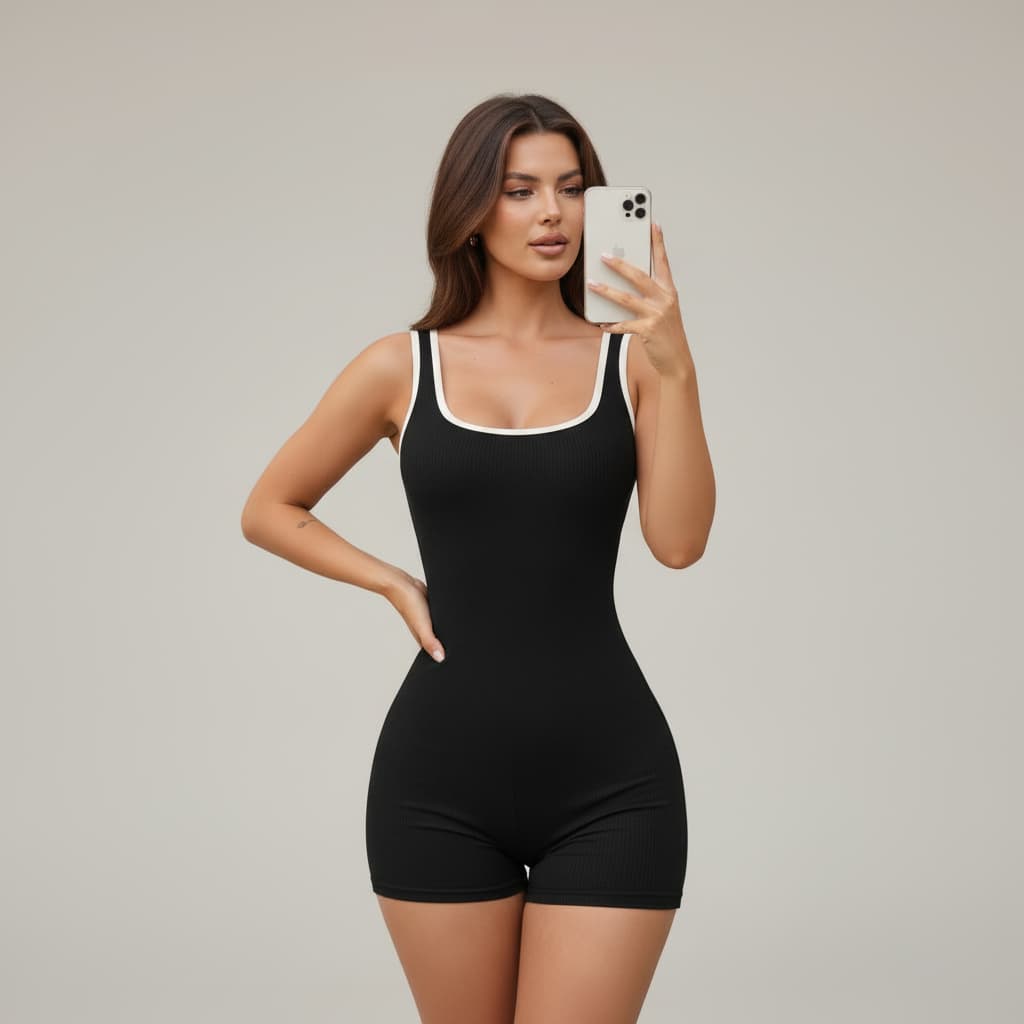 Macaquinho Feminino Premium Canelado Anarruga Modelador com Compressão Média