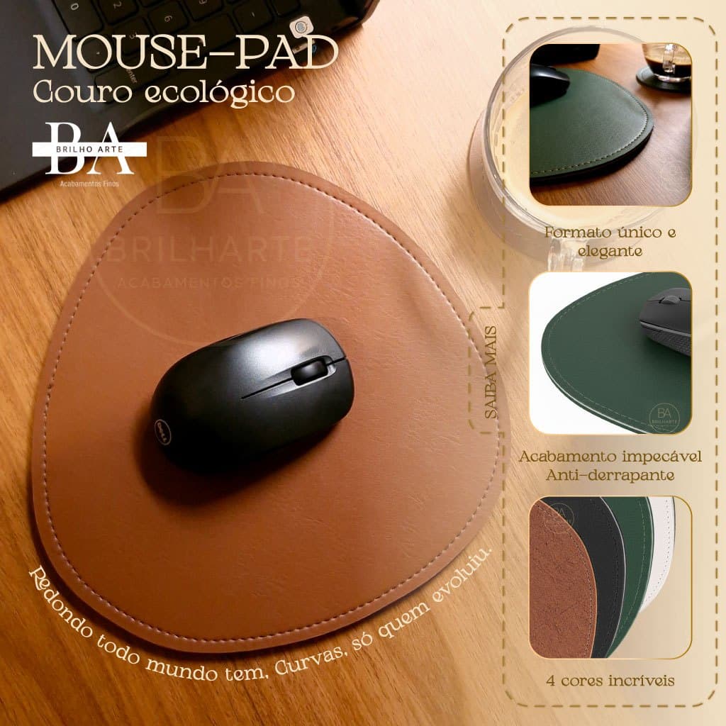 Mouse Pad Couro Ecológico Minimalista Mesa Escritório Home Office – Brilharte