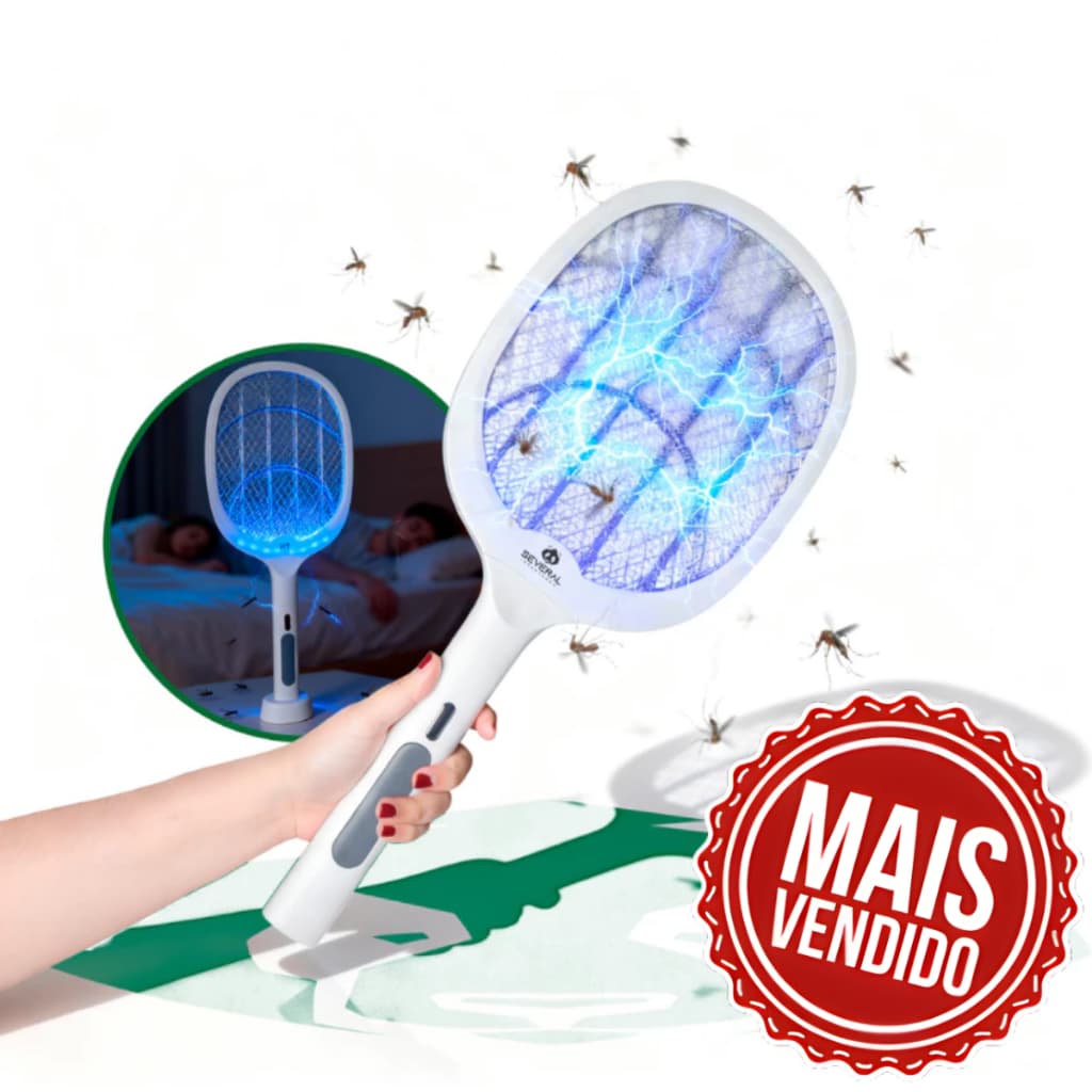 Raquete Elétrica Recarregável USB Eliminador de Insetos Azul