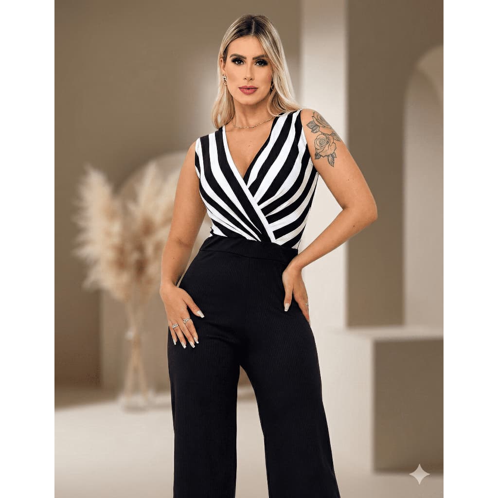 Macacão Feminino Canelado Transpassado