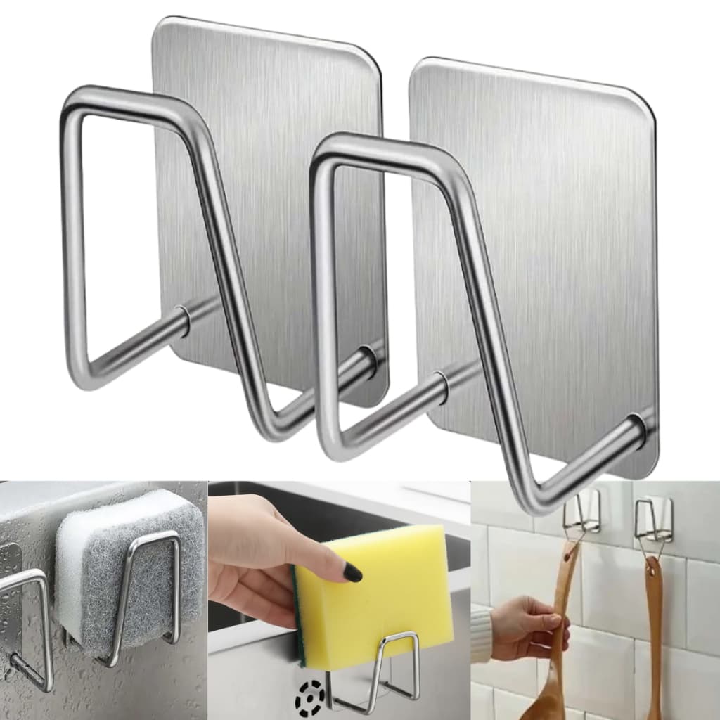 Gancho Adesivo Aço Inox Inoxidável Multifuncional Porta Esponja Bucha Suporte Pia Parede Cozinha