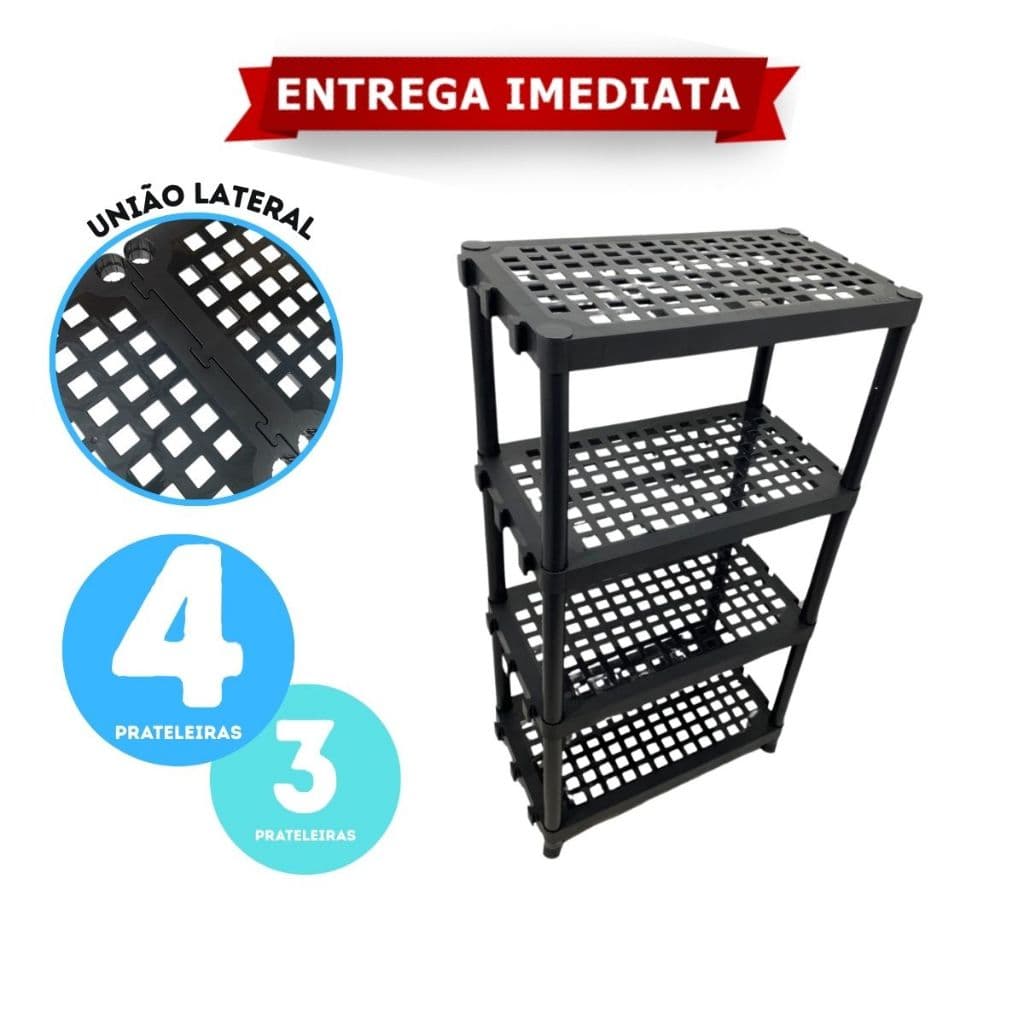 Estante Organizadora com 3 e 4 Prateleira de Plástico Modular Multiuso