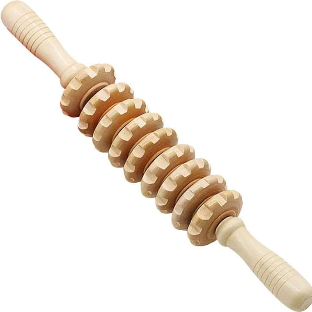 Massageador Corporal de Madeira 360° Rolo Giratório Anti Celulite Relaxamento Muscular Drenagem Linfática