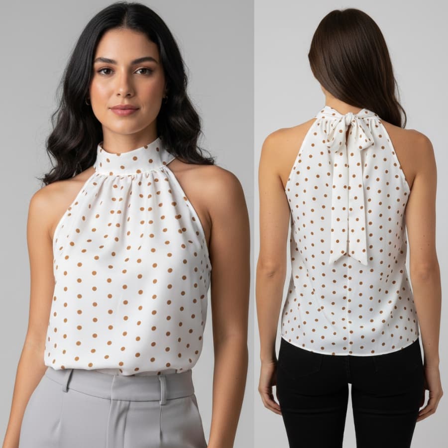 REGATA BLUSA GOLA ALTA DUNA POA FRANZIDO LANÇAMENTO