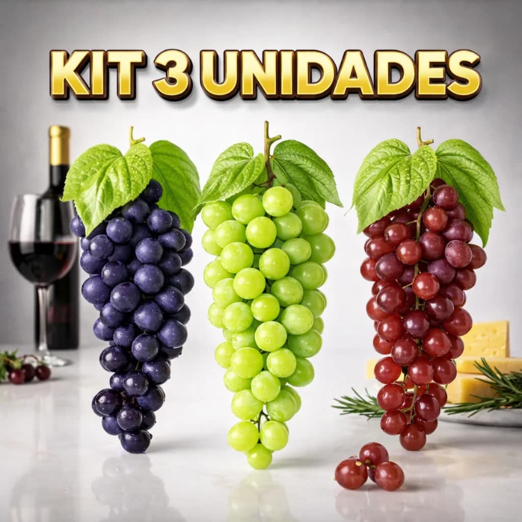 Kit De 01 Até 03 Cachos de Uvas Artificiais Decorativas Realistas para Cozinha Fruteira Mesa Posta