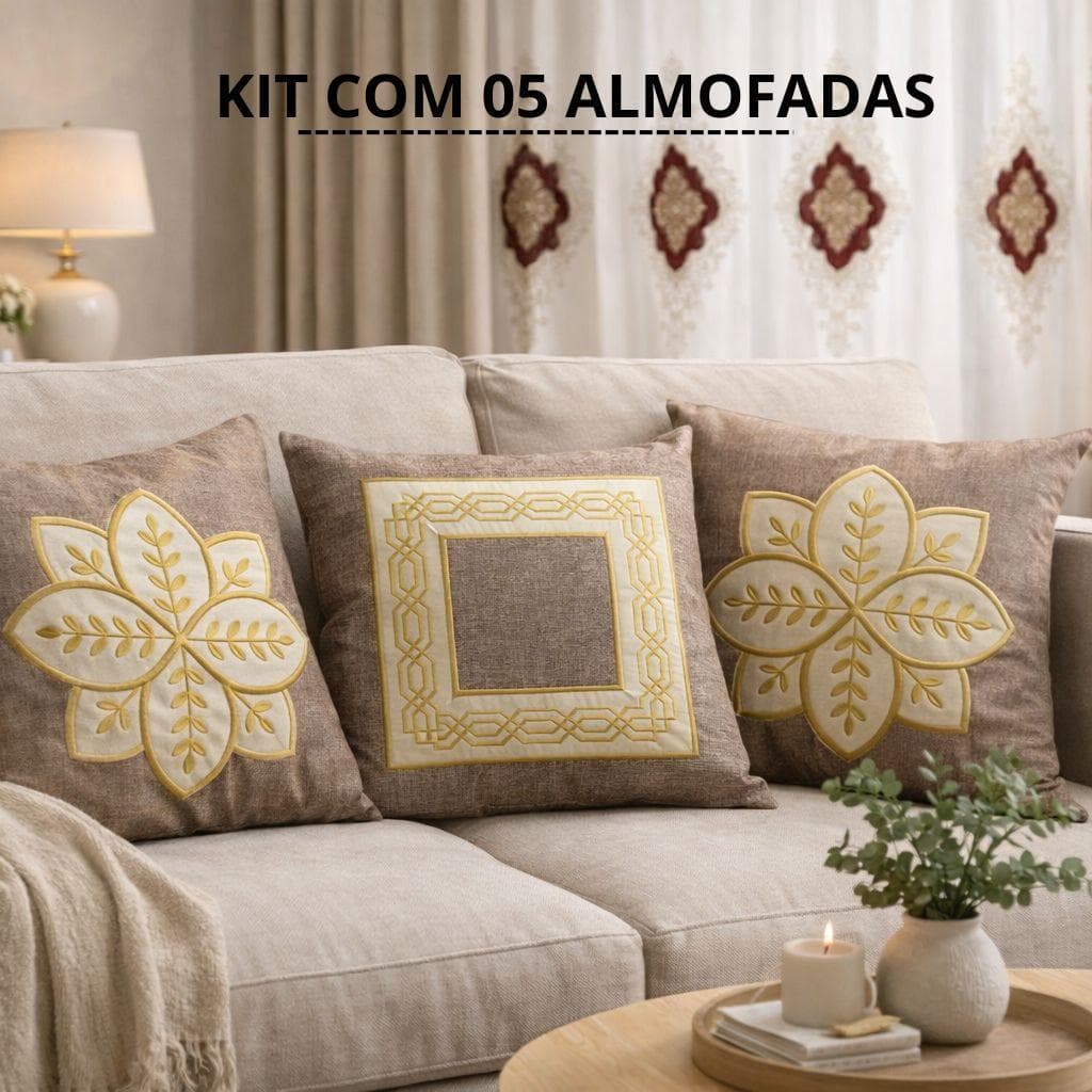 Kit com 05 capas de Almofadas Bordadas linho | 45x45