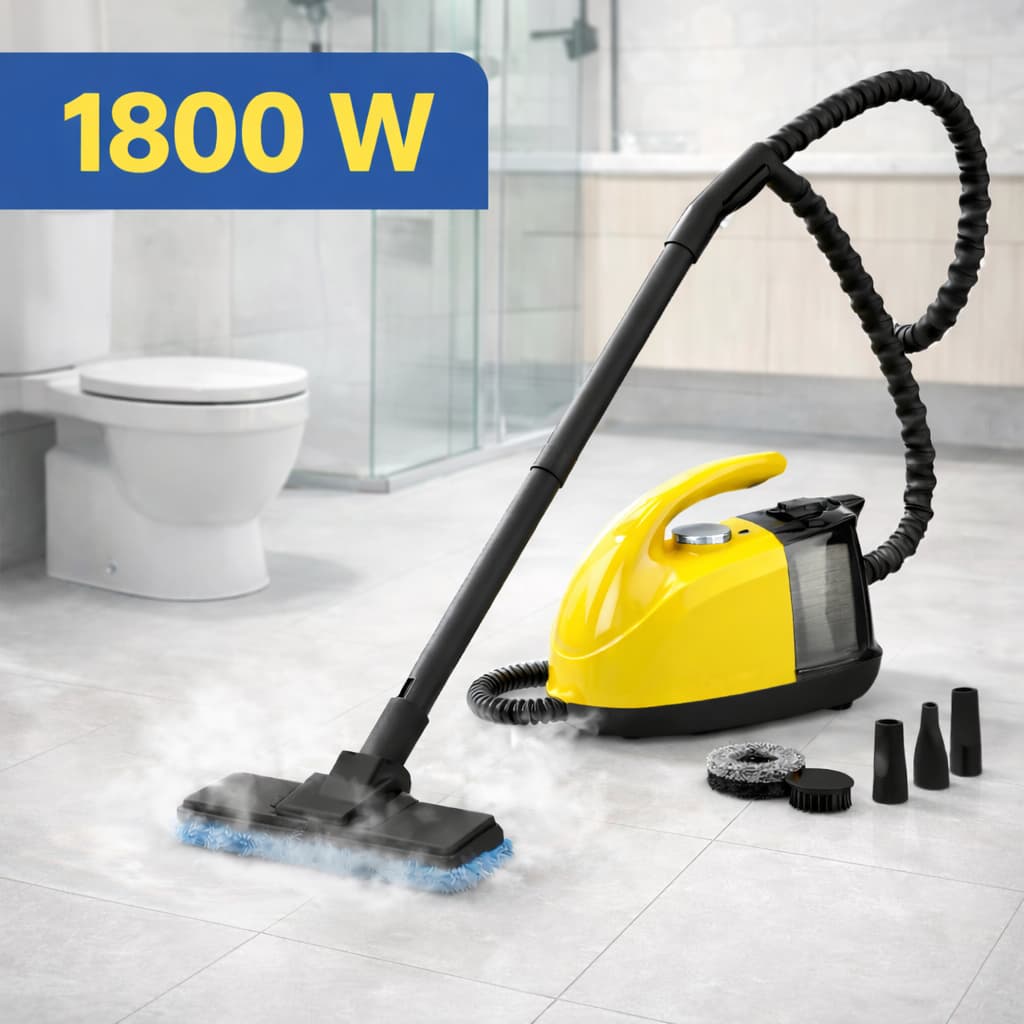 Limpador A Vapor Higienização Limpeza Pesada 1800w 16 Peças Amarelo Portátil Com Rodinhas 127v Limpador A Vapor Higieniz