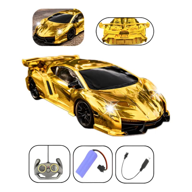 Carrinho Controle Remoto Recarregável Edição Premium Gold Lamborghini Esportivo 6 Funções