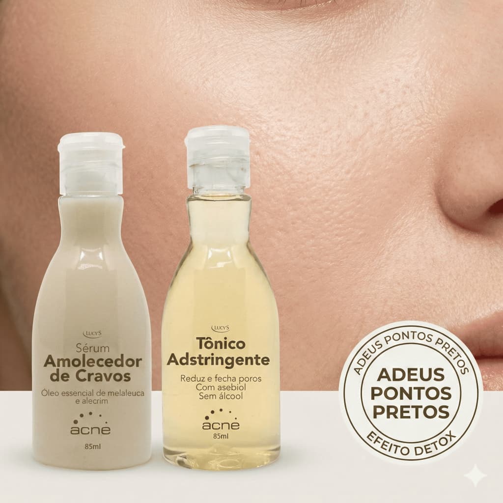 Kit Limpeza de Pele Profunda - Remove Cravos e Fecha Poros - Tônico + Sérum Amolecedor Lucy's
