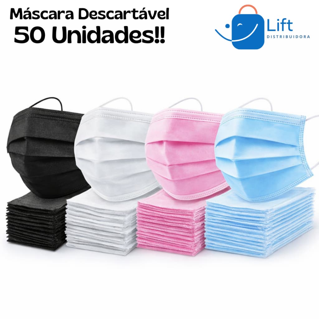 Máscara Descartável 50 Un Tripla Camada Adulto Com Clipe Nasal