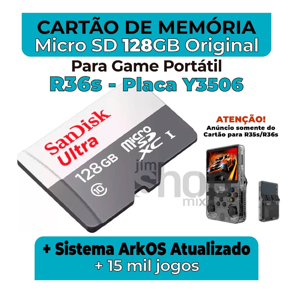 Cartão de Memória Microsd P/ R36s (Placa Y3506) +Sistema ArkOS Atualizado +15mil jogos - Envio Imediato