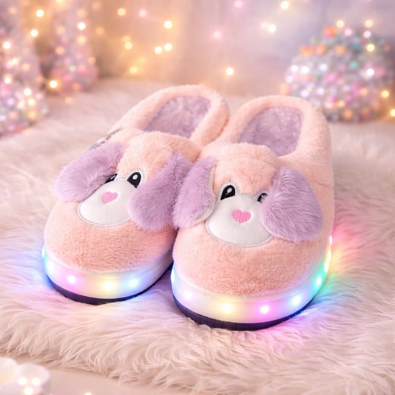 Pantufa Infantil de LED Cachorrinho Pelúcia Nuvem Antiderrapante