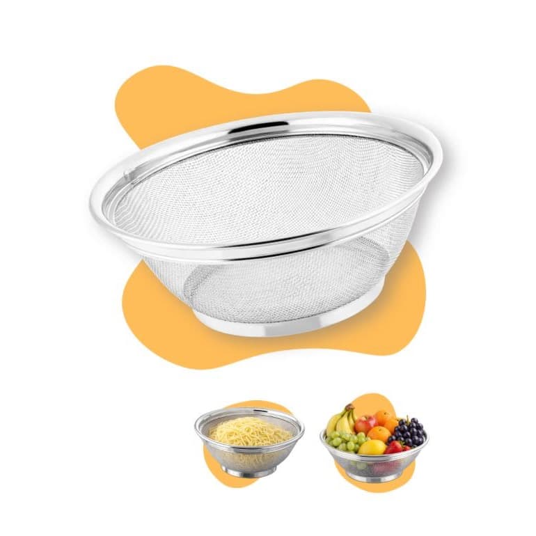 Escorredor Inox Coador Peneira Arroz Macarrão Legumes  Frutas Cozinha Resistente Multiuso Fruteira Duravel 25cm
