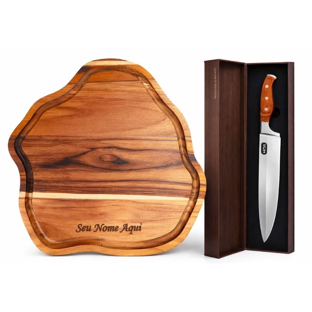 Kit tabua churrasco moderna rustica madeira servir com faca inox personalizada