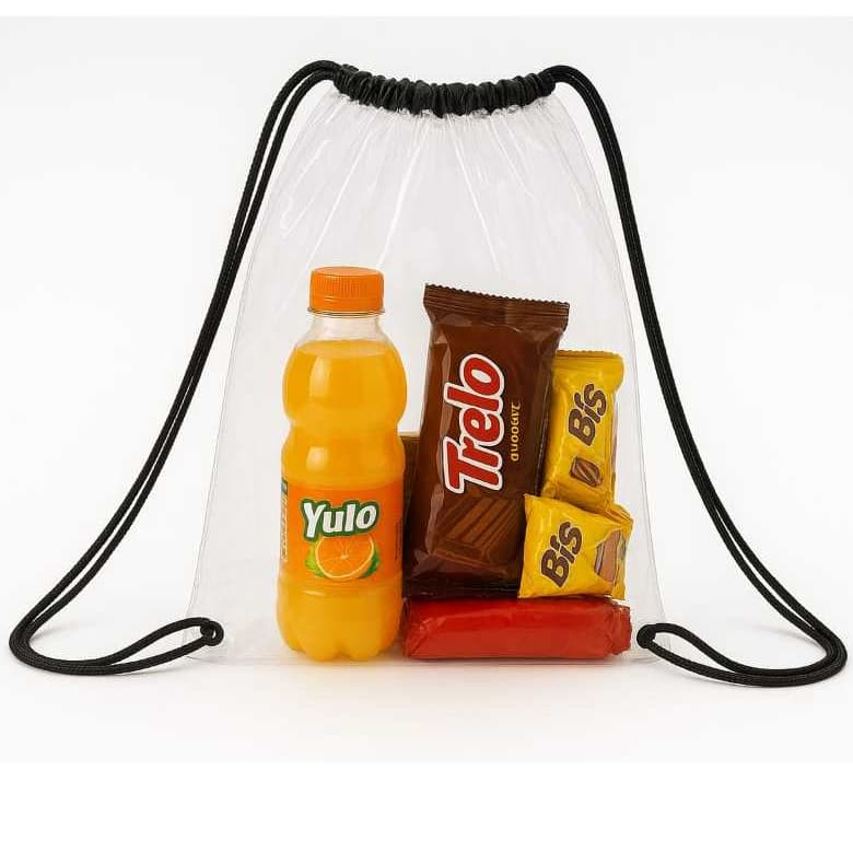 Kit de sacochila mochila saco sacola plastica transparente impermeavel 23/30