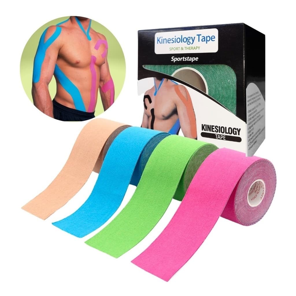 Kit 4 Fita Kinesio Bandagem Elástica 5cmx5m Tape Fisioterapia Adesiva Alivia a Dor Lesão Atleta Respirável e impermeável