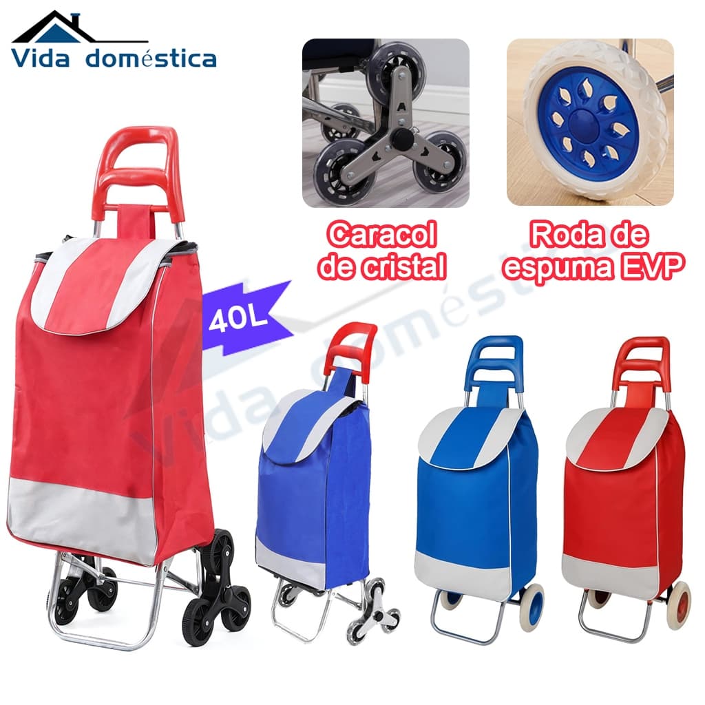 Carrinho de Compras Carrinho de Feira Supermercado Multiuso Feira Até 100Kg Com Rodinhas Dobrável Estampado Resistente