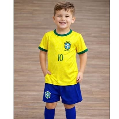 -Kit Infantil Brasil Nº10 – Conjunto Camisa + Shorts Futebol
