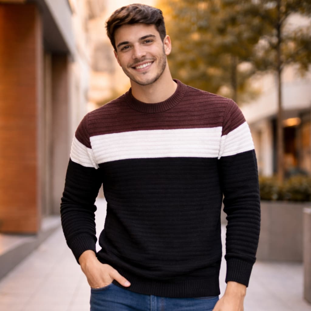 Sueter tricot masculino casaco blusa de frio gola redonda alta qualidade manga longa