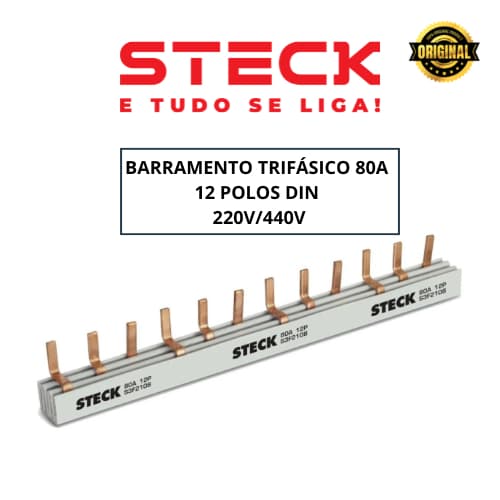 Barramento Pente Trifásico 80a 12 polos Din 220v/440v STECK Tripolar