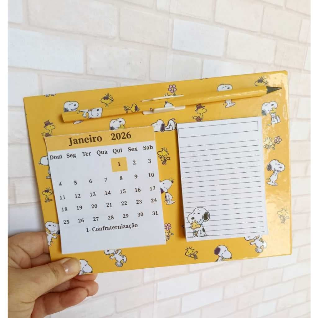 Prancheta calendário com bloco de notas Tema snoopy