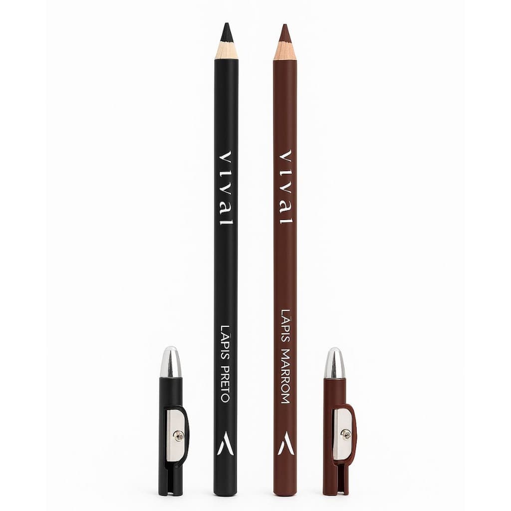 Kit Lápis de Olho e Sobrancelha ou 1 Unidade Preto - Marrom Vivai c/ Apontador  Alta Pigmentação