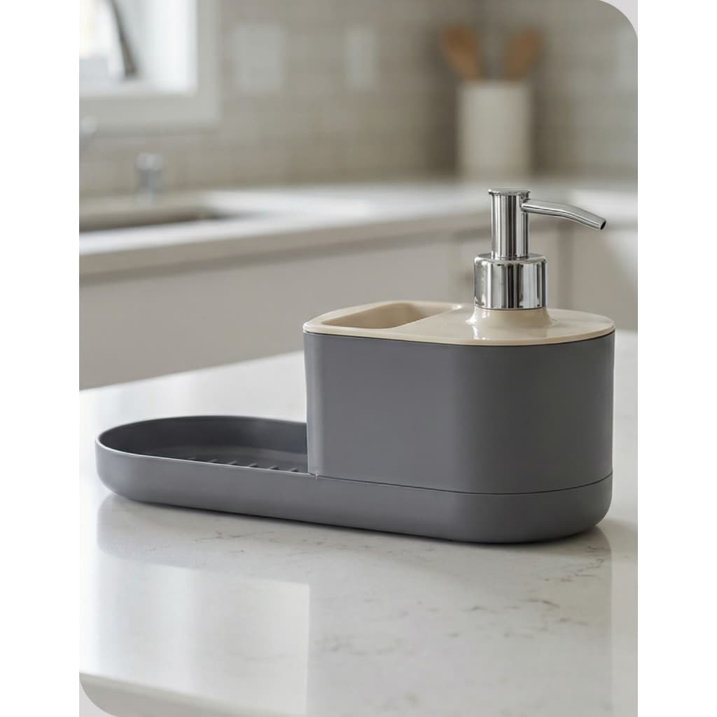 Porta Detergente e Sabonete Líquido Arth Preto – Com Porta Bucha e Dispenser para Sabão em Barra