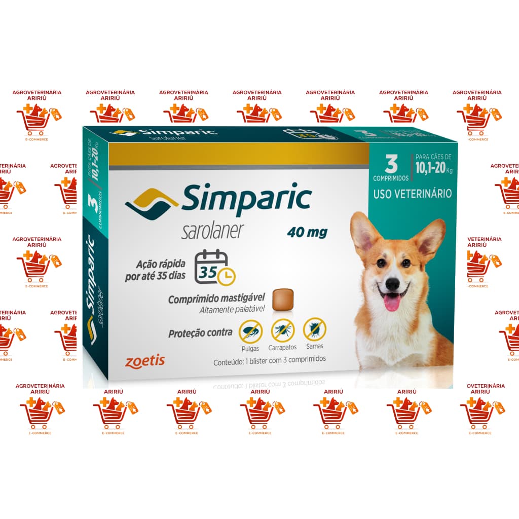Simparic 40 mg 3 comprimidos Antipulgas e Carrapatos – Cães de 10,1 a 20 kg