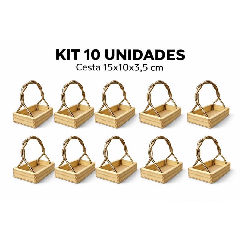 Kit 5/10 Cestas Pequenas Madeira fundo MDF 15 cm Alça Dupla Presente Decoração