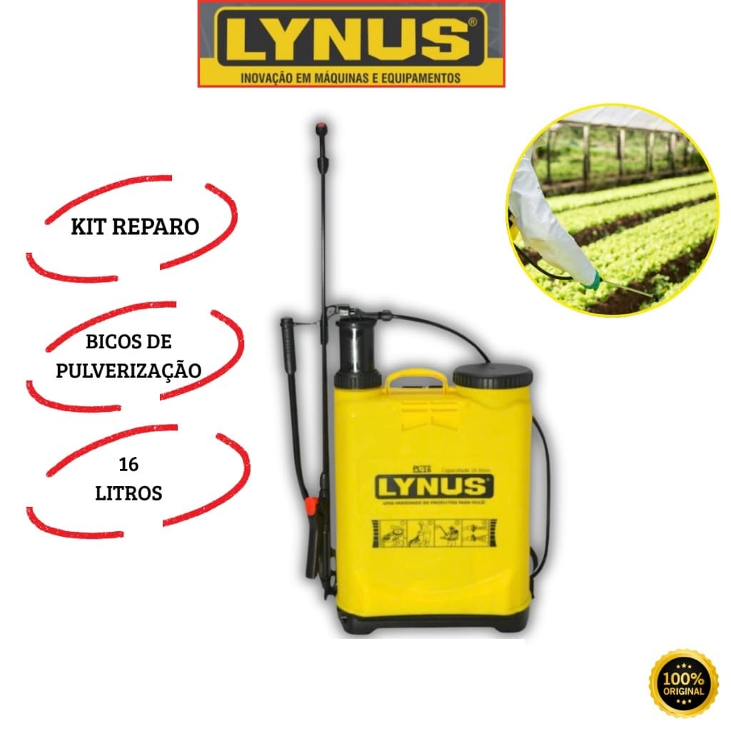 Pulverizador Costal Manual Agrícola 16LT Lynus Para Veneno Limpeza Casa E Sítio
