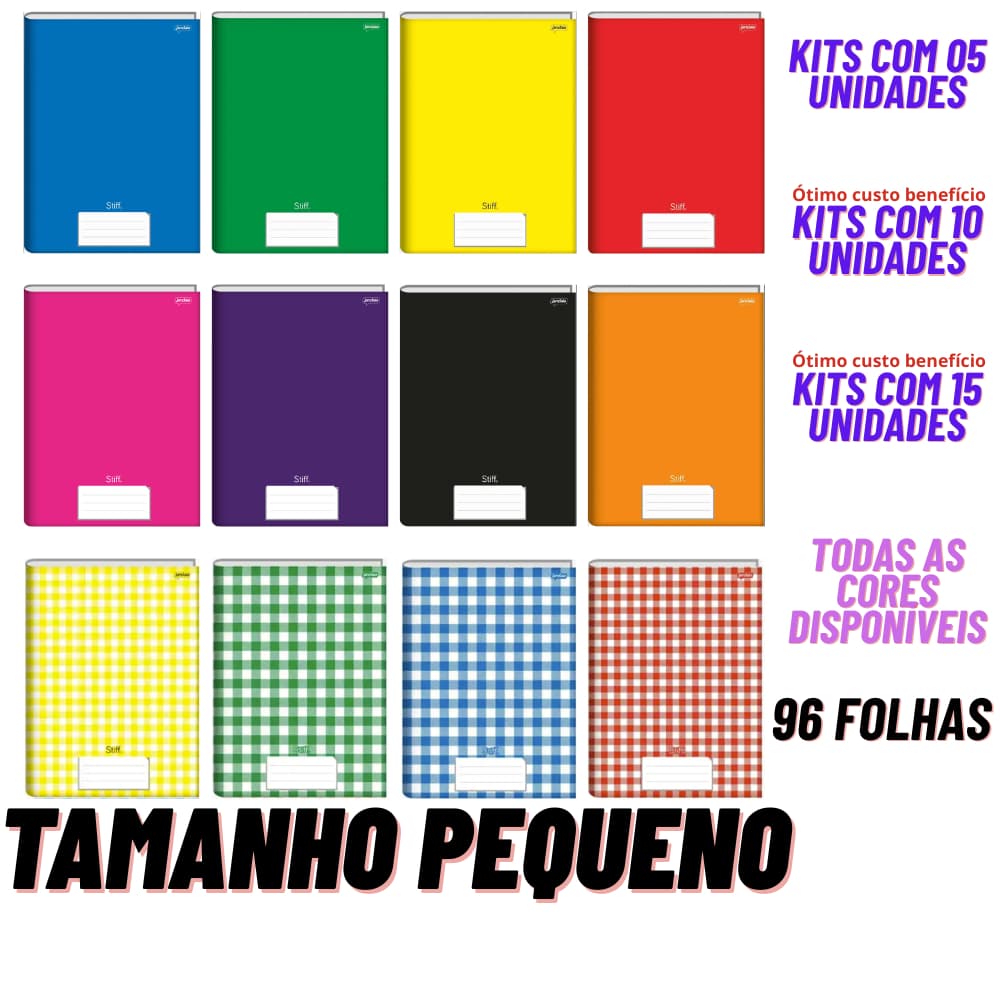 Kit 5/10/15 Cadernos Brochura PEQUENO 96 folhas capa dura Jandaia Caderno Brochurao Papelaria