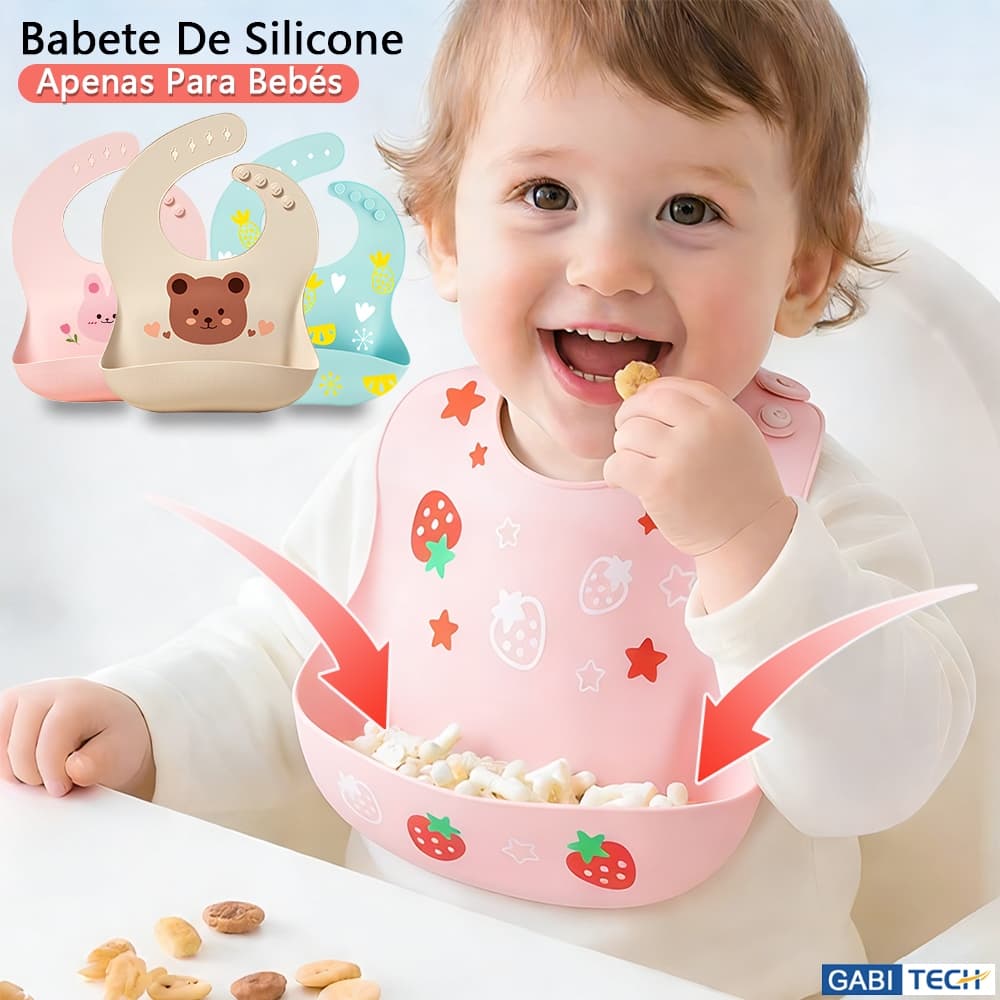 Babador Bandana Impermeável De Silicone Para Alimentação Bebê Com Pega Migalhas Ajustável Resistente