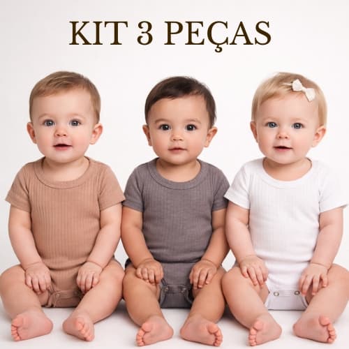 Kit 3 Peças Body Ribana Canelado Bebe Conforto e Praticidade de Alta Qualidade Bory Básico 81