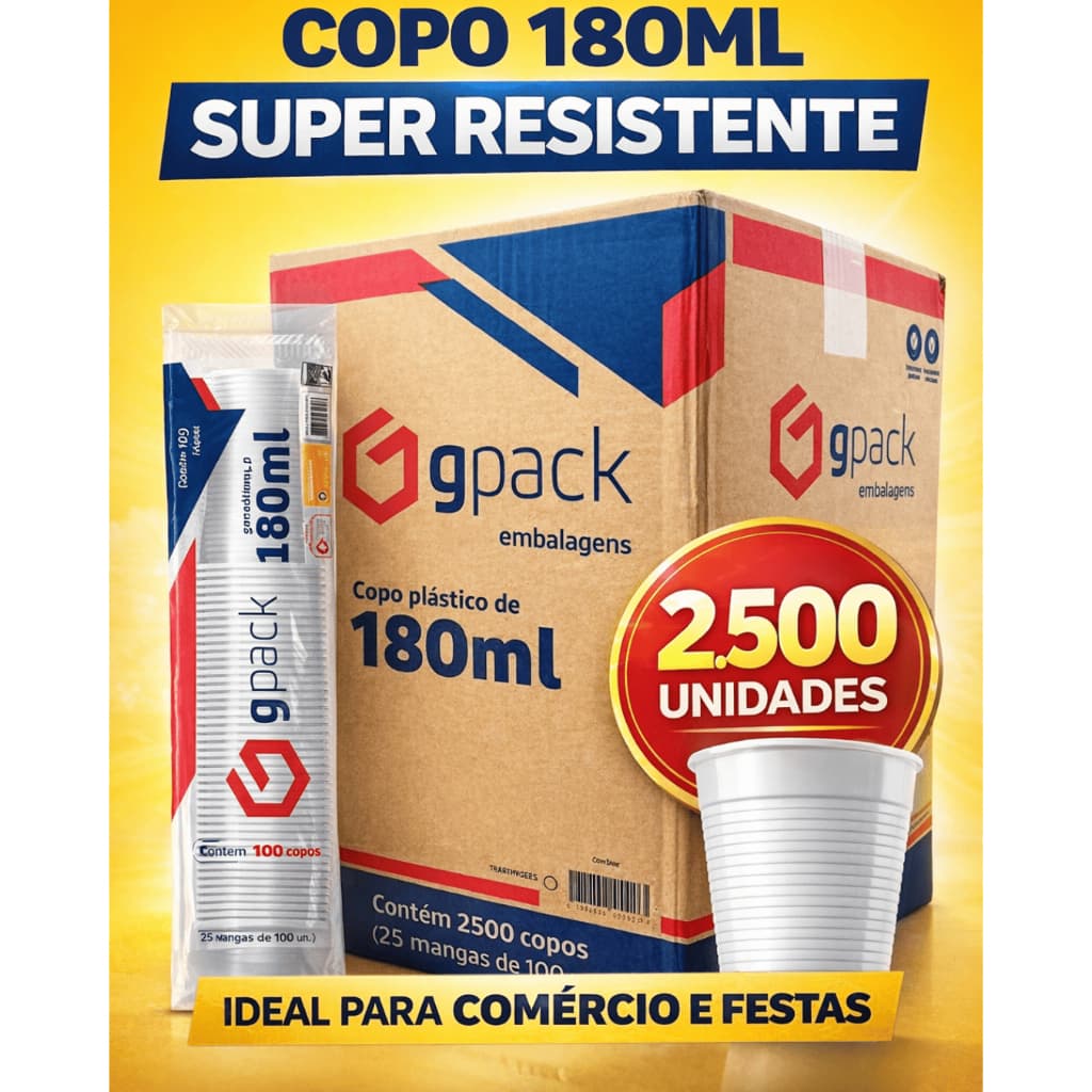 Copo Plastico Descartavel para Agua 180 ml cx com 2500 unidades