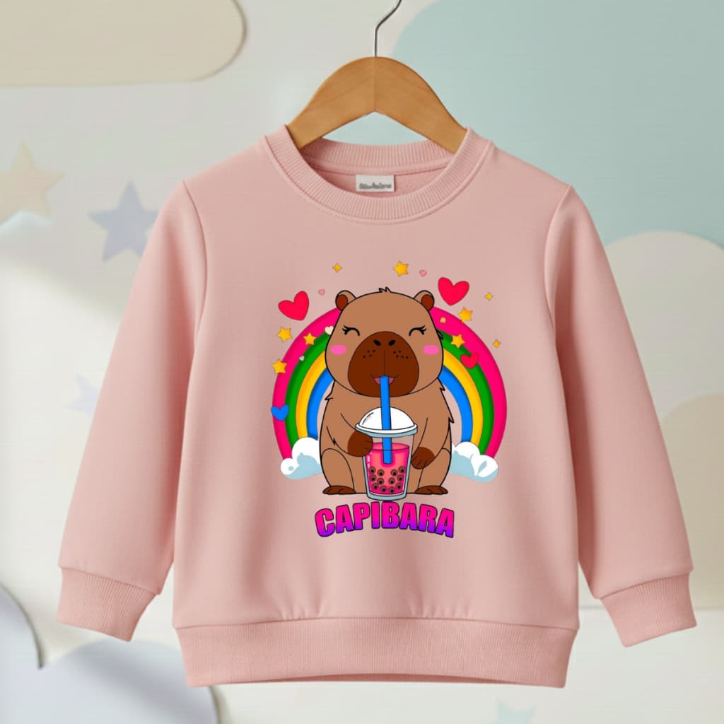 Blusa de Moletom Infantil capivara Fofa Rosa Moda para Meninas Casaco flanelado