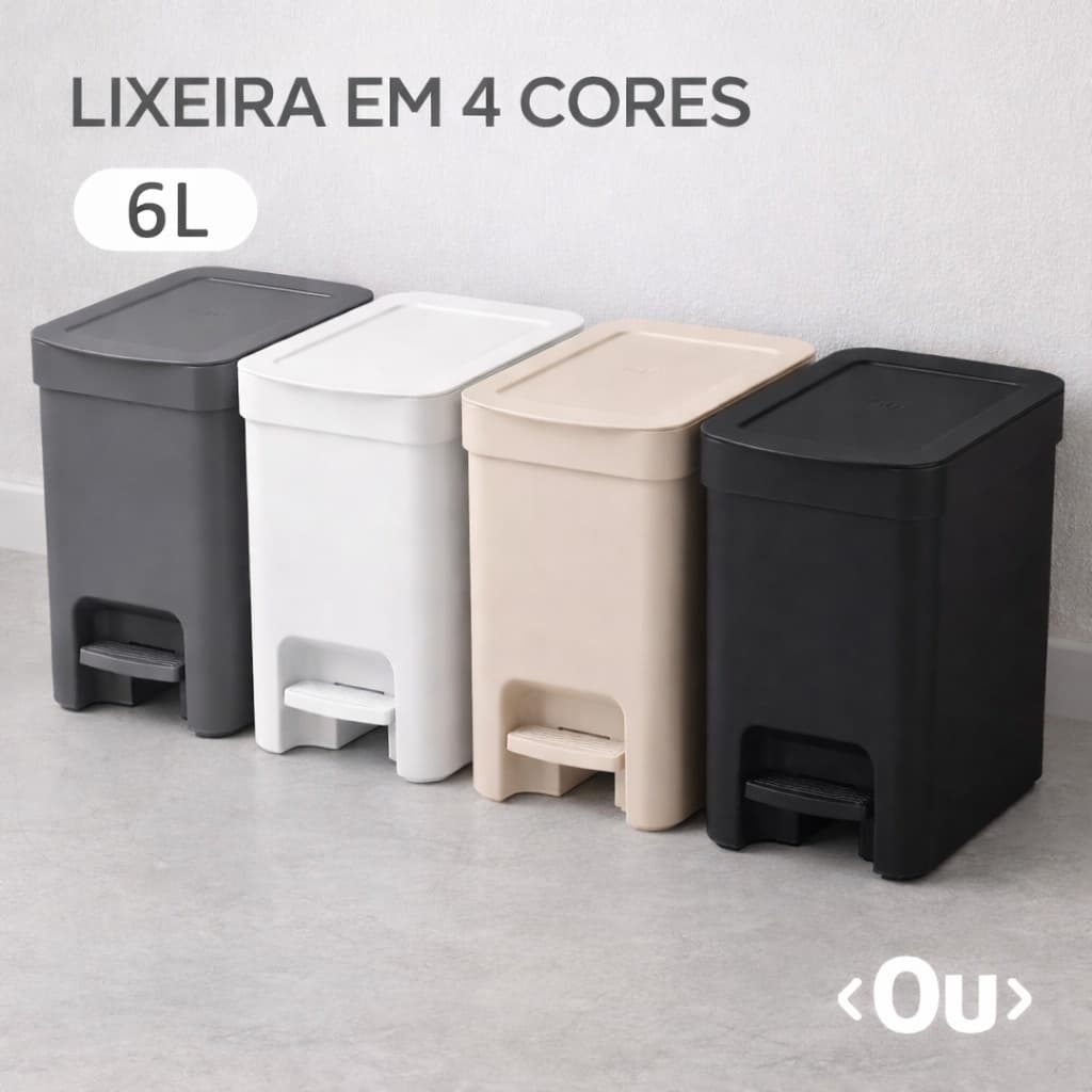 Lixeira com Pedal 6L OU Trium – Compacta, Moderna para Banheiro e Cozinha