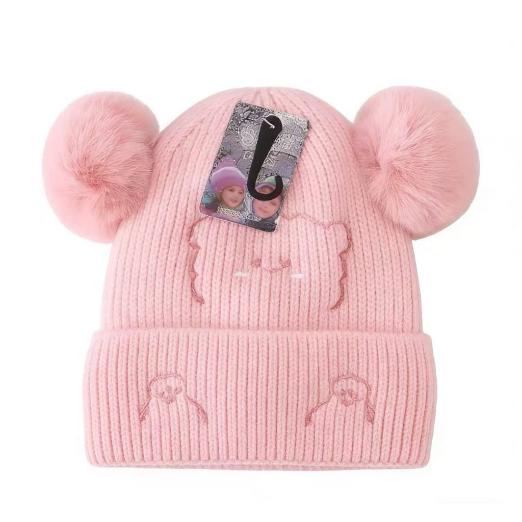 Gorro de Inverno Infantil com Duas Pompons e Desenho de Urso | MZ-661