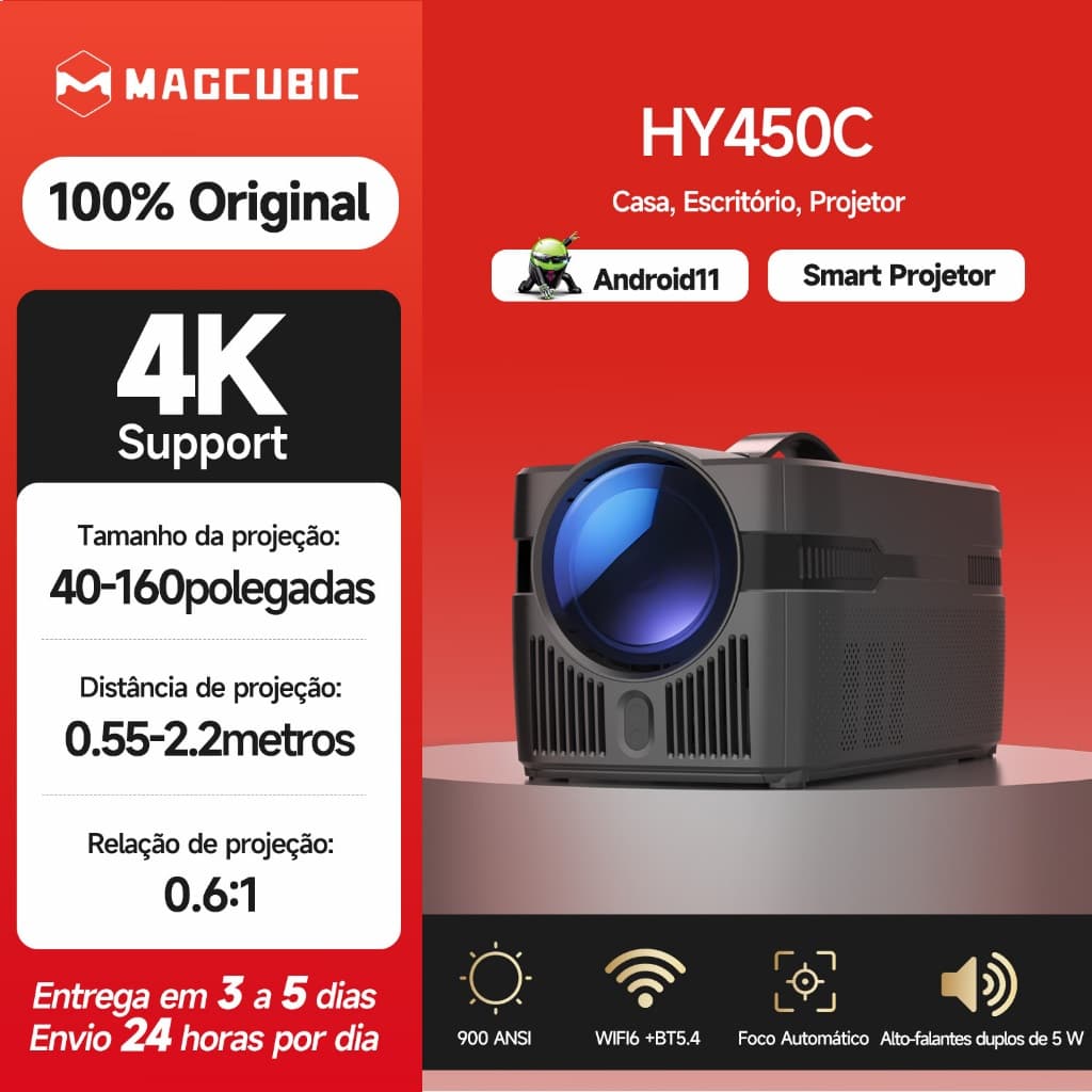 MAGCUBIC Projector HY450C 900 ANSI Auto Focus 8K 4K Auto Offset Vídeo Filme Home Theater