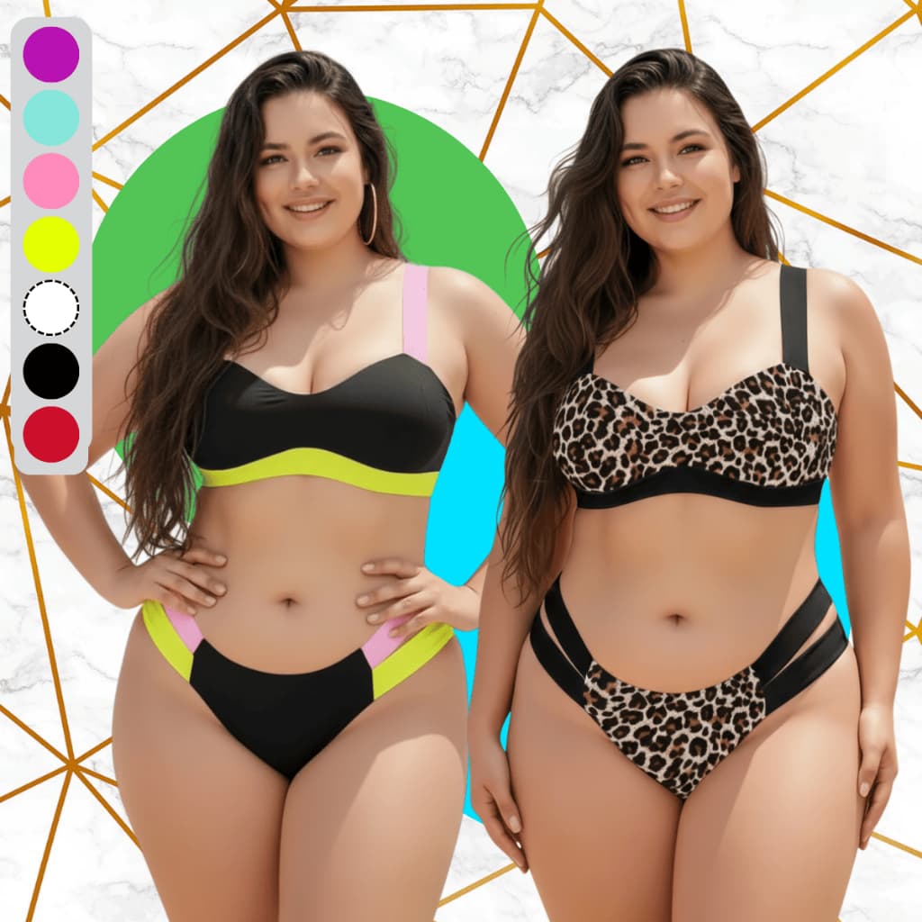 Biquíni Neon Plus Size Luxo 🔥😍 Feminino com Bojo de Faixa Alça Elástico Cintura Média Verão 2026
