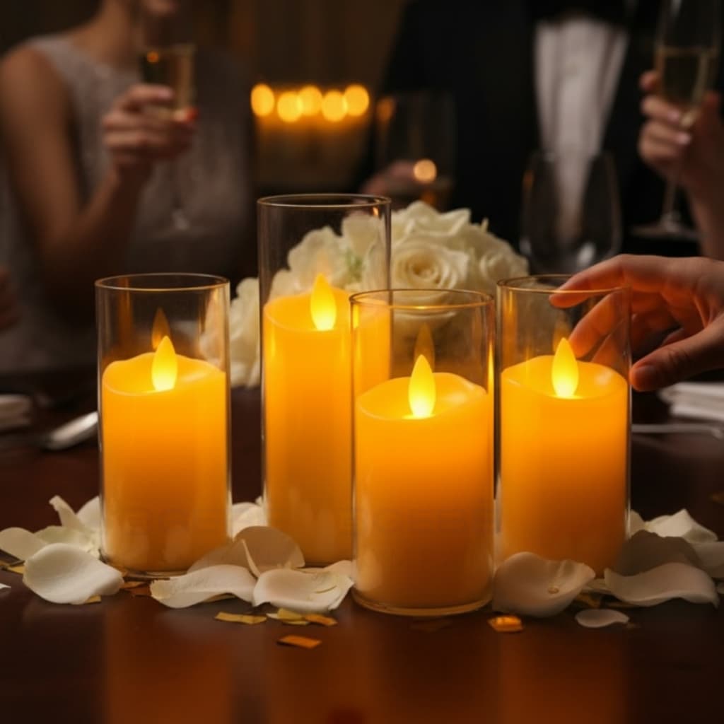 Kit Velas LED Decorativa com Vaso Acrílico - Casamento Festas Igreja