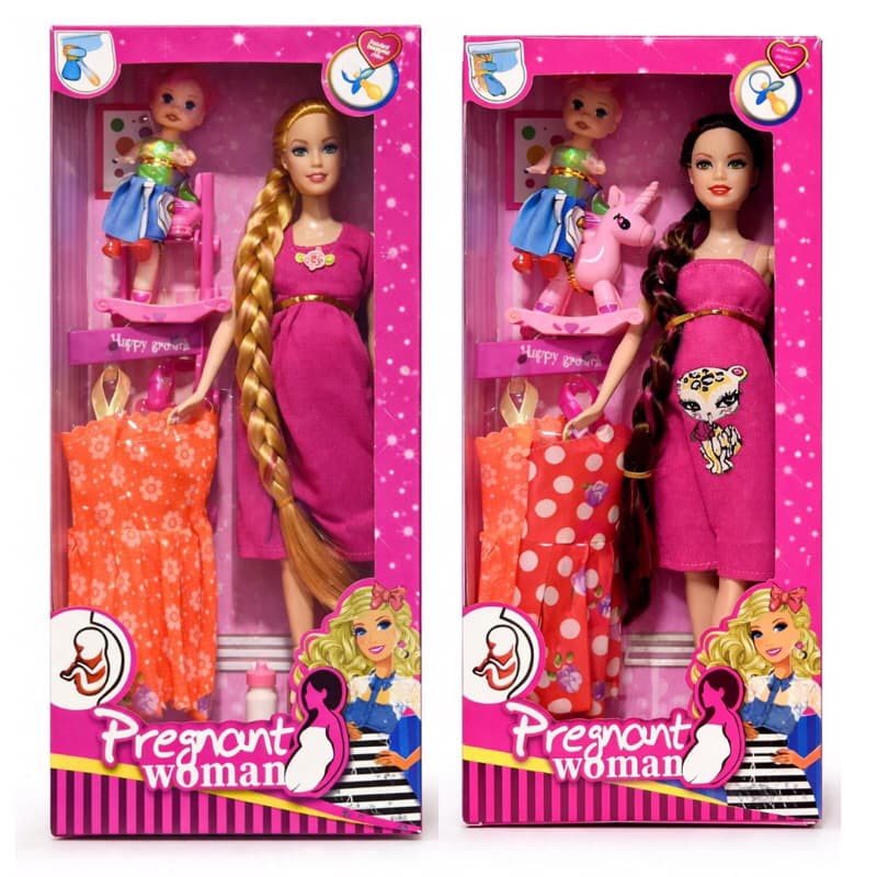Brinquedo Infantil Boneca Gravida Boneca+ Bebê Articulados + Roupinhas e Acessórios Presente de Meninas