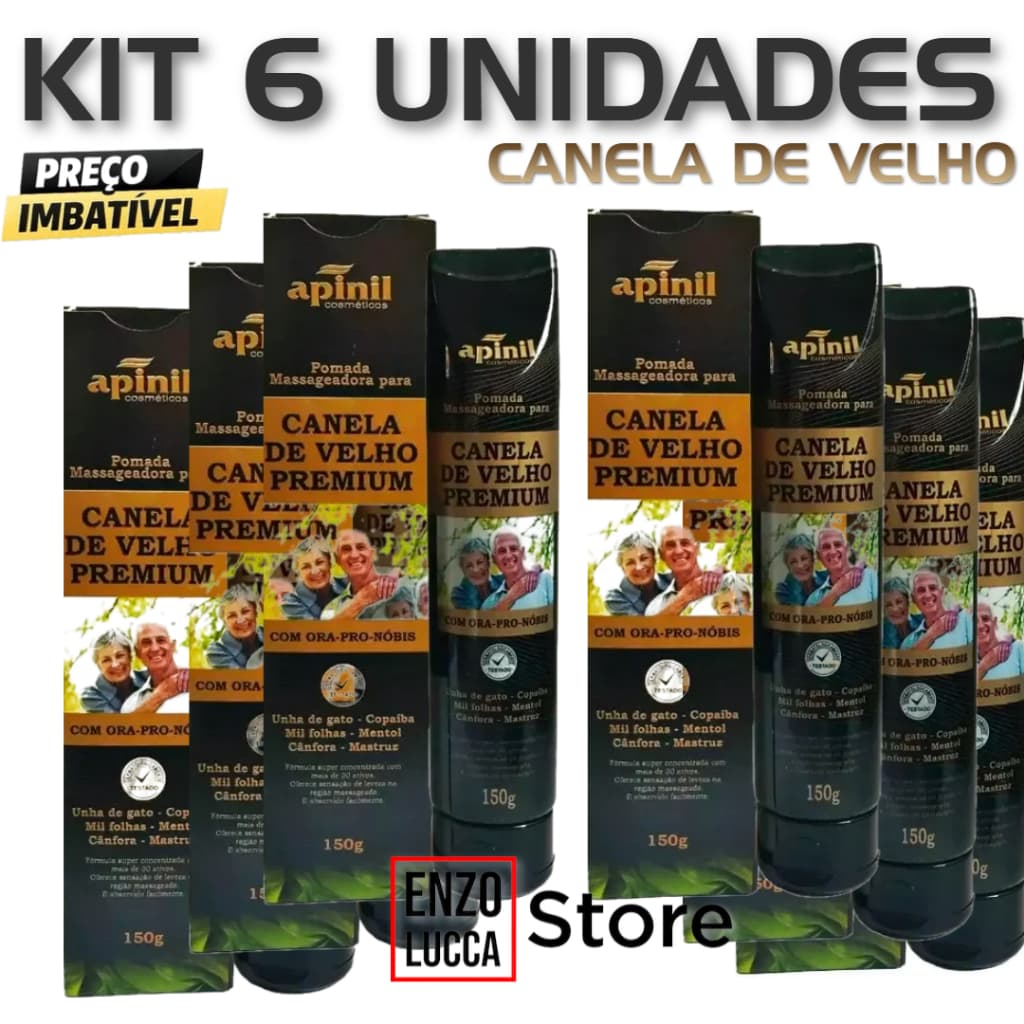 Kit  6 unid Pomadas Massageadoras Canela De Velho Premium 150g - APINIL