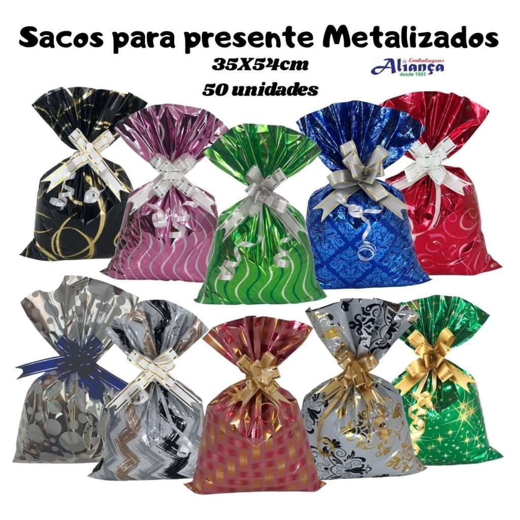 50 Sacos metalizados BOPP 35x54cm embalagem para presente