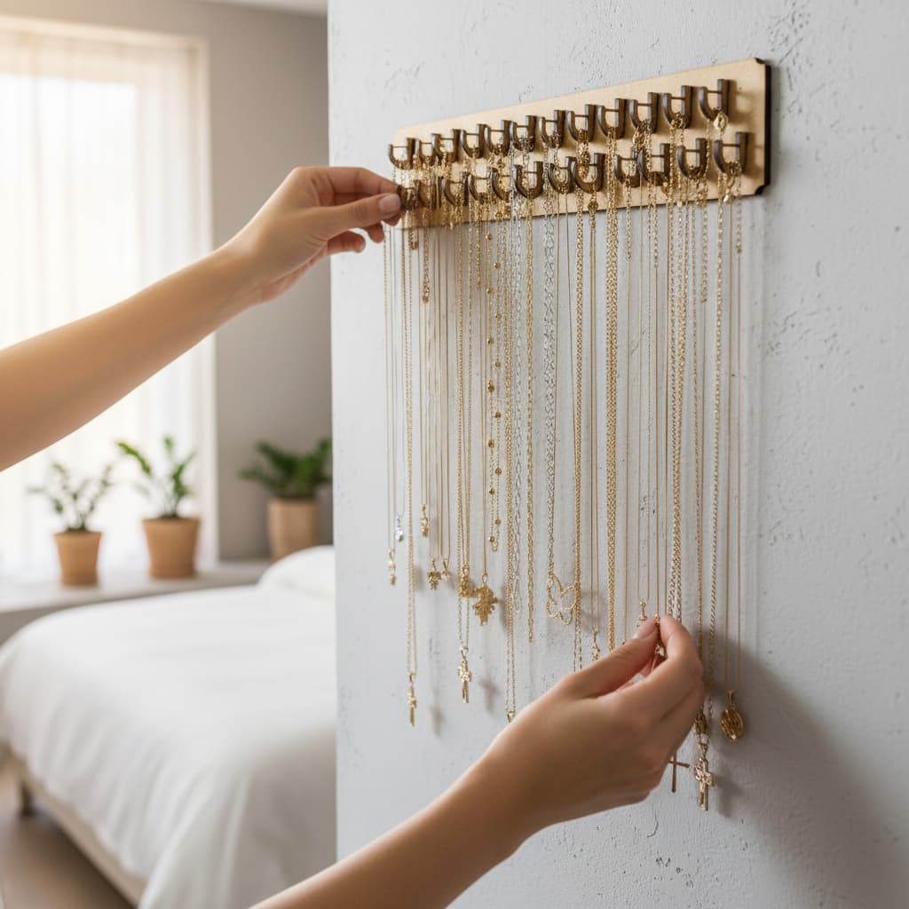 Suporte Organizador de Parede Exclusivo para Colares e Pulseiras com Acabamento  Luxo com 25 Espaços