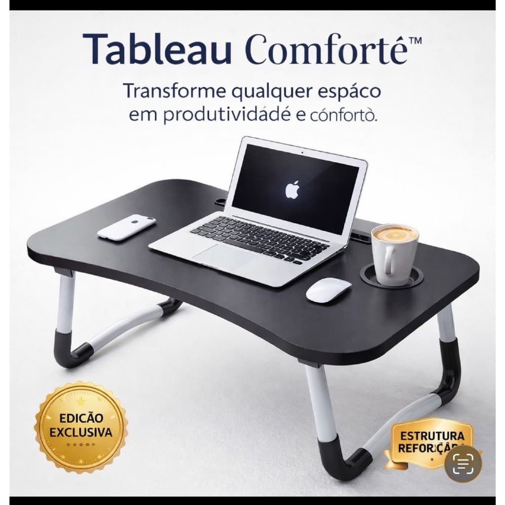 Mesa Notebook Dobrável Portátil 60x40 com Estrutura em Metal Ideal para Home Office e Estudos