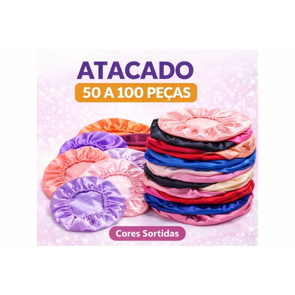 50-100 peças Touca de Cetim simples cores Sortida Atacado | Anti-frizz Ideal para Beleza e Maquiagem