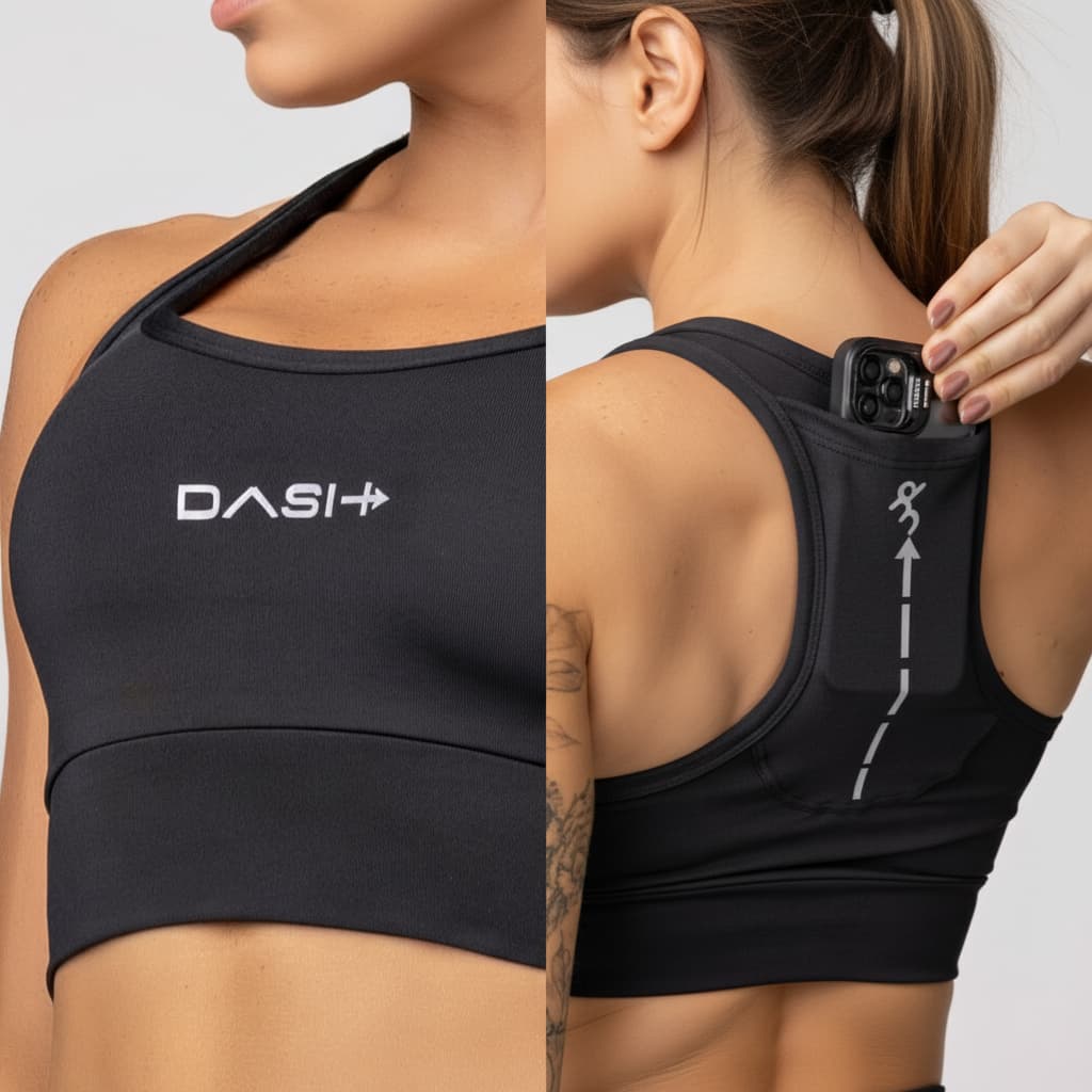 Top Fitness Alta Sustentação Nadador com Bolso nas Costas UV50+ Secagem Rápida (P M G)